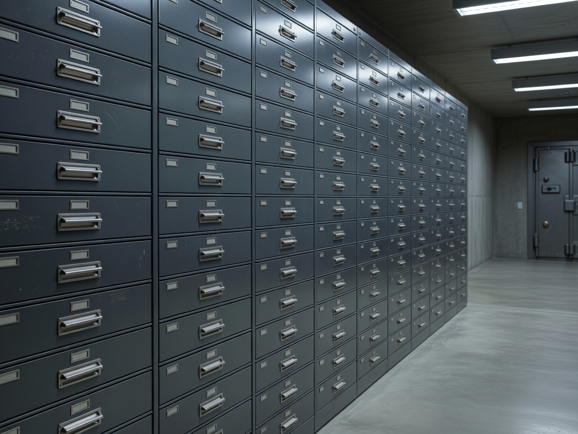 Detail of flat file storage cabinets in a secure art vault.